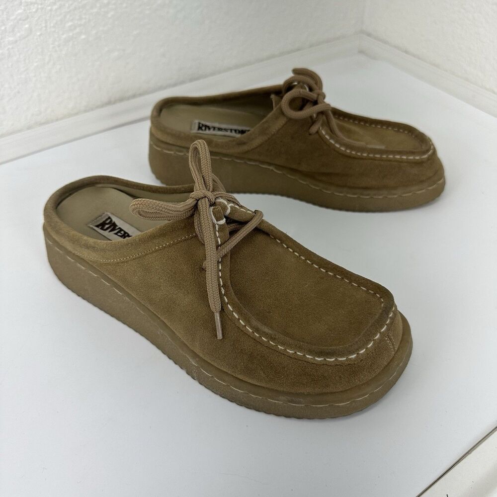 Riverstone Vtg 90’s Y2K Suede Lace Up Clog Sandals Shoes Women's Us 7.5M